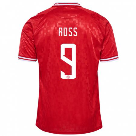 Kandiny Damen Dänemark Oliver Ross #9 Rot Heimtrikot Trikot 24-26 T-Shirt