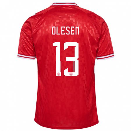 Kandiny Damen Dänemark Karoline Olesen #13 Rot Heimtrikot Trikot 24-26 T-Shirt