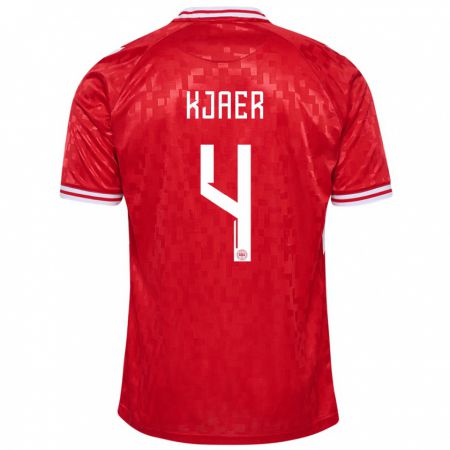 Kandiny Damen Dänemark Simon Kjaer #4 Rot Heimtrikot Trikot 24-26 T-Shirt