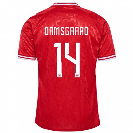 Kandiny Damen Dänemark Mikkel Damsgaard #14 Rot Heimtrikot Trikot 24-26 T-Shirt