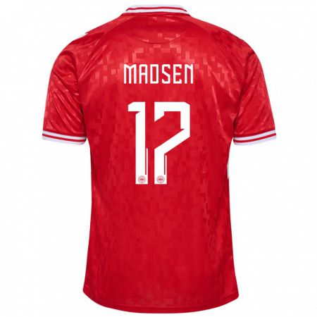 Kandiny Damen Dänemark Nicolas Madsen #17 Rot Heimtrikot Trikot 24-26 T-Shirt