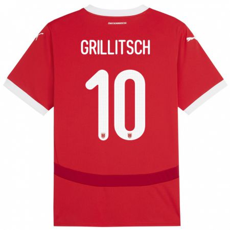 Kandiny Damen Österreich Florian Grillitsch #10 Rot Heimtrikot Trikot 24-26 T-Shirt