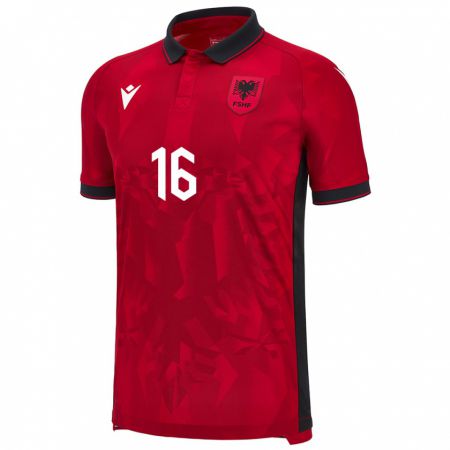 Kandiny Damen Albanien Luçije Gjini #16 Rot Heimtrikot Trikot 24-26 T-Shirt