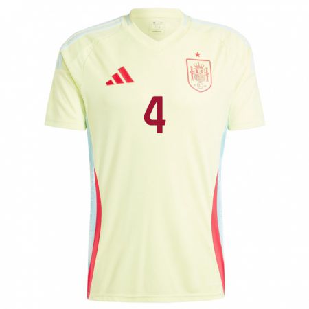 Kandiny Damen Spanien Pau Torres #4 Gelb Auswärtstrikot Trikot 24-26 T-Shirt