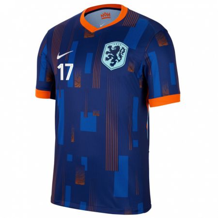 Kandiny Damen Niederlande Romee Leuchter #17 Blau Auswärtstrikot Trikot 24-26 T-Shirt