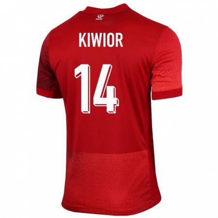 Kandiny Damen Polen Jakub Kiwior #14 Rot Auswärtstrikot Trikot 24-26 T-Shirt