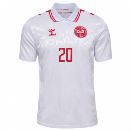 Kandiny Damen Dänemark Rasmus Hojlund #20 Weiß Auswärtstrikot Trikot 24-26 T-Shirt