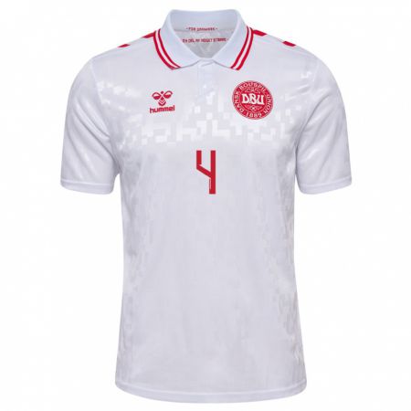 Kandiny Damen Dänemark Simon Kjaer #4 Weiß Auswärtstrikot Trikot 24-26 T-Shirt