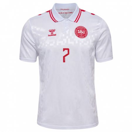 Kandiny Damen Dänemark Mathias Jensen #7 Weiß Auswärtstrikot Trikot 24-26 T-Shirt
