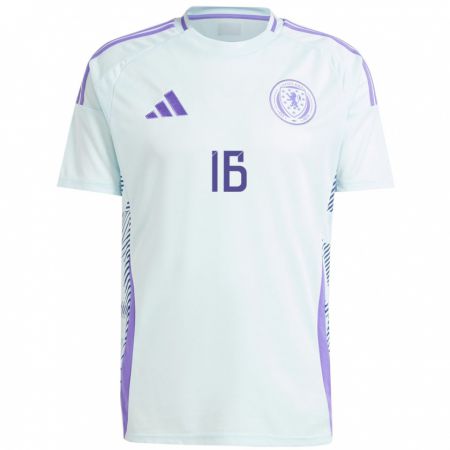 Kandiny Damen Schottland Liam Cooper #16 Helles Mintblau Auswärtstrikot Trikot 24-26 T-Shirt