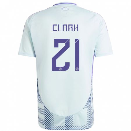 Kandiny Damen Schottland Zander Clark #21 Helles Mintblau Auswärtstrikot Trikot 24-26 T-Shirt