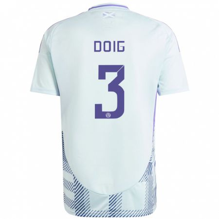 Kandiny Damen Schottland Josh Doig #3 Helles Mintblau Auswärtstrikot Trikot 24-26 T-Shirt