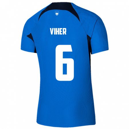 Kandiny Damen Slowenien Nejc Viher #6 Blau Auswärtstrikot Trikot 24-26 T-Shirt