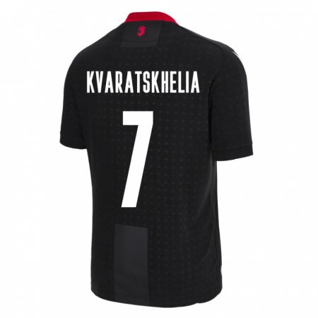 Kandiny Damen Georgien Khvicha Kvaratskhelia #7 Schwarz Auswärtstrikot Trikot 24-26 T-Shirt