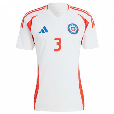 Kandiny Damen Chile Jonathan Villagra #3 Weiß Auswärtstrikot Trikot 24-26 T-Shirt