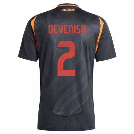 Kandiny Damen Kolumbien Cristian Devenish #2 Schwarz Auswärtstrikot Trikot 24-26 T-Shirt