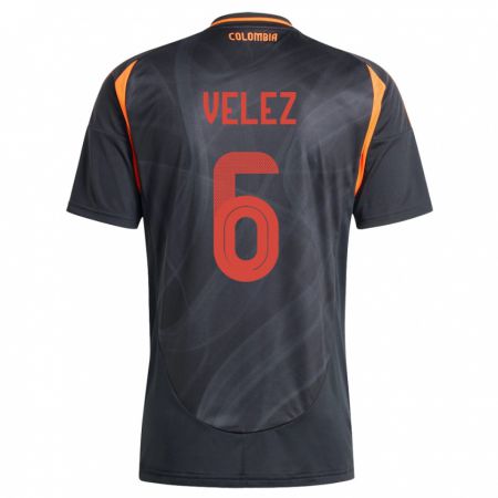 Kandiny Damen Kolumbien Jhon Vélez #6 Schwarz Auswärtstrikot Trikot 24-26 T-Shirt