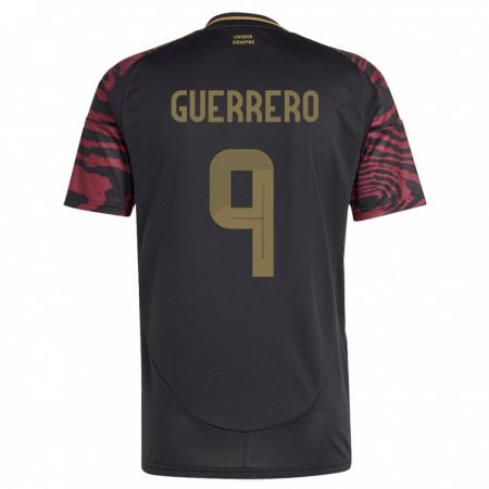 Kandiny Damen Peru Paolo Guerrero #9 Schwarz Auswärtstrikot Trikot 24-26 T-Shirt