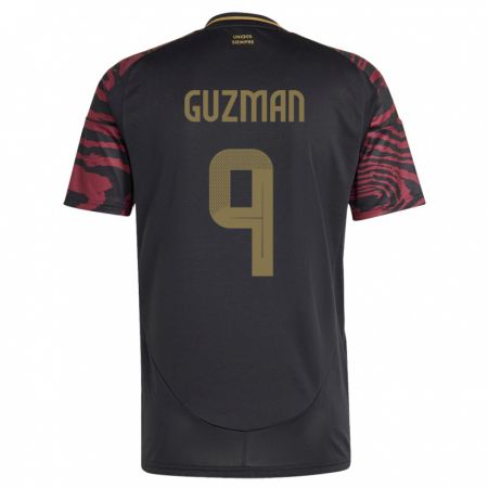 Kandiny Damen Peru Víctor Guzmán #9 Schwarz Auswärtstrikot Trikot 24-26 T-Shirt