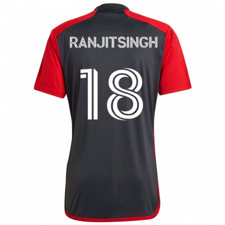 Kandiny Kinder Greg Ranjitsingh #18 Grau Rot Heimtrikot Trikot 2024/25 T-Shirt