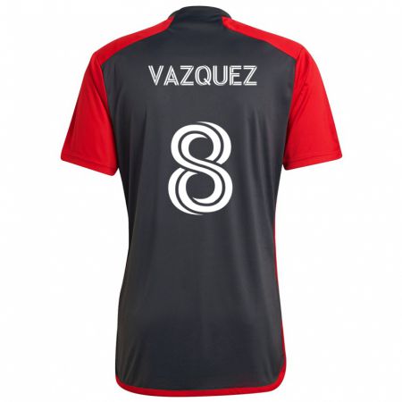 Kandiny Kinder Víctor Vázquez #8 Grau Rot Heimtrikot Trikot 2024/25 T-Shirt