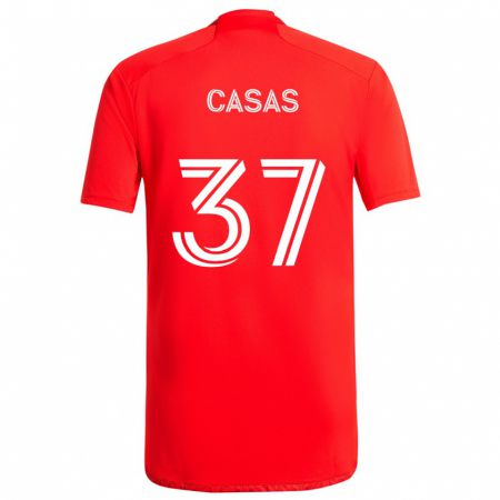 Kandiny Kinder Javier Casas #37 Rot-Weiss Heimtrikot Trikot 2024/25 T-Shirt