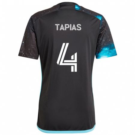 Kandiny Kinder Miguel Tapias #4 Schwarz Blau Heimtrikot Trikot 2024/25 T-Shirt