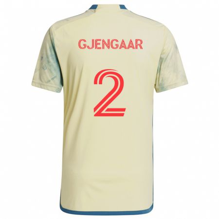 Kandiny Kinder Dennis Gjengaar #2 Gelb Rot Blau Heimtrikot Trikot 2024/25 T-Shirt