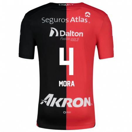 Kandiny Kinder Adrián Mora #4 Rot Schwarz Heimtrikot Trikot 2024/25 T-Shirt