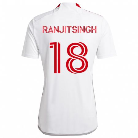 Kandiny Kinder Greg Ranjitsingh #18 Weiß Rot Auswärtstrikot Trikot 2024/25 T-Shirt