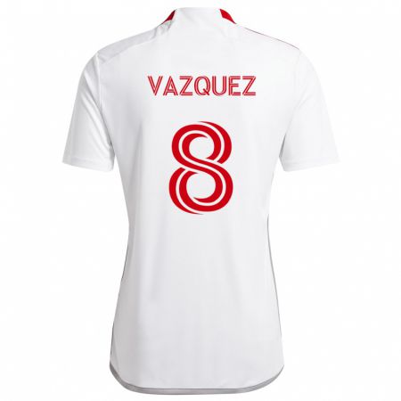 Kandiny Kinder Víctor Vázquez #8 Weiß Rot Auswärtstrikot Trikot 2024/25 T-Shirt