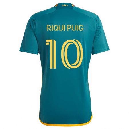 Kandiny Kinder Riqui Puig #10 Grün Gelb Auswärtstrikot Trikot 2024/25 T-Shirt