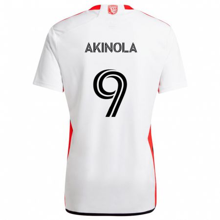 Kandiny Kinder Ayo Akinola #9 Weiß Rot Auswärtstrikot Trikot 2024/25 T-Shirt