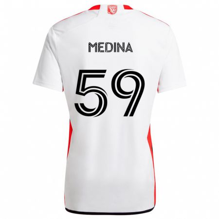 Kandiny Kinder Cruz Medina #59 Weiß Rot Auswärtstrikot Trikot 2024/25 T-Shirt