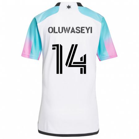 Kandiny Kinder Tani Oluwaseyi #14 Weiß Blau Schwarz Auswärtstrikot Trikot 2024/25 T-Shirt