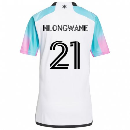 Kandiny Kinder Bongokuhle Hlongwane #21 Weiß Blau Schwarz Auswärtstrikot Trikot 2024/25 T-Shirt