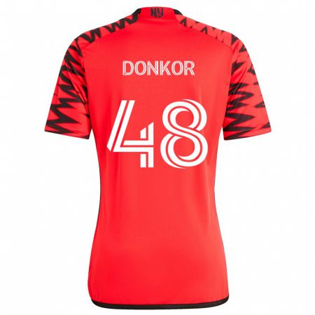 Kandiny Kinder Ronald Donkor #48 Rot Schwarz Weiß Auswärtstrikot Trikot 2024/25 T-Shirt