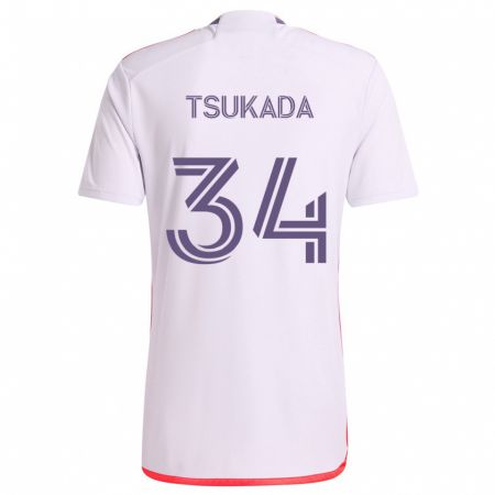 Kandiny Kinder Yutaro Tsukada #34 Weiß Rot Lila Auswärtstrikot Trikot 2024/25 T-Shirt