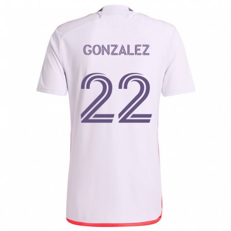 Kandiny Kinder Gastón González #22 Weiß Rot Lila Auswärtstrikot Trikot 2024/25 T-Shirt