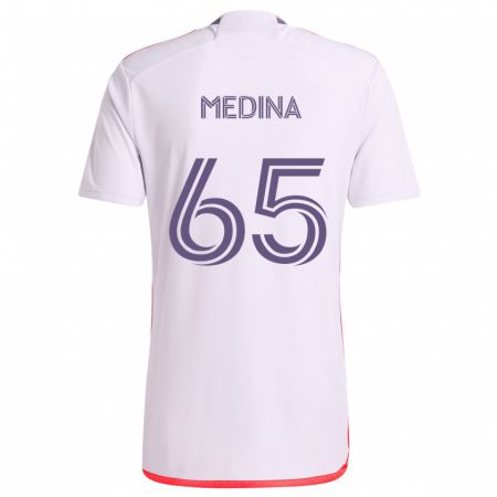 Kandiny Kinder Cristian Medina #65 Weiß Rot Lila Auswärtstrikot Trikot 2024/25 T-Shirt