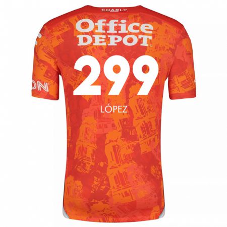 Kandiny Kinder Santiago López #299 Orange Weiß Auswärtstrikot Trikot 2024/25 T-Shirt