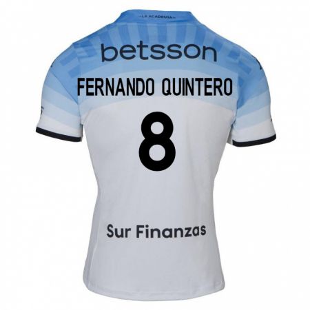 Kandiny Kinder Juan Fernando Quintero #8 Weiß Blau Schwarz Auswärtstrikot Trikot 2024/25 T-Shirt