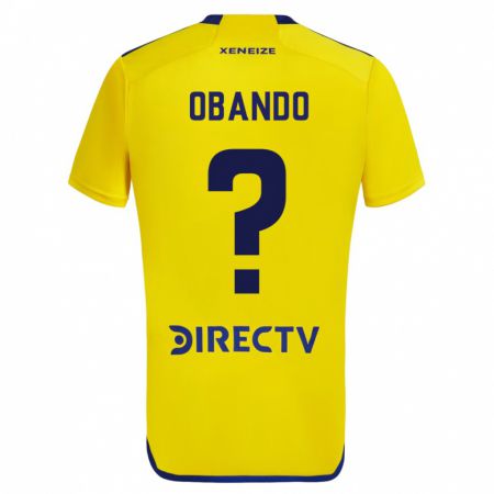 Kandiny Kinder Agustín Obando #0 Gelb Blau Auswärtstrikot Trikot 2024/25 T-Shirt