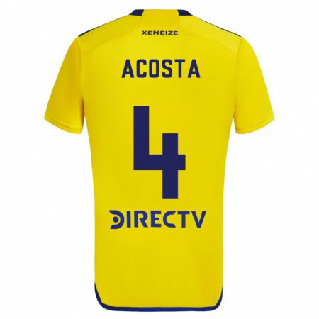 Kandiny Kinder Natan Acosta #4 Gelb Blau Auswärtstrikot Trikot 2024/25 T-Shirt