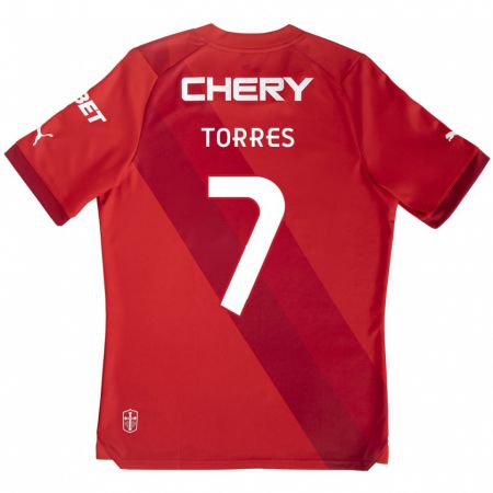 Kandiny Kinder Joaquín Torres #7 Rot-Weiss Auswärtstrikot Trikot 2024/25 T-Shirt