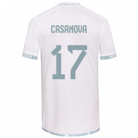 Kandiny Kinder Luis Casanova #17 Weiß Grau Auswärtstrikot Trikot 2024/25 T-Shirt