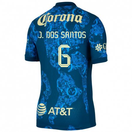 Kandiny Kinder Jonathan Dos Santos #6 Blau Gelb Auswärtstrikot Trikot 2024/25 T-Shirt