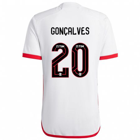 Kandiny Kinder Matheus Gonçalves #20 Weiß Rot Auswärtstrikot Trikot 2024/25 T-Shirt