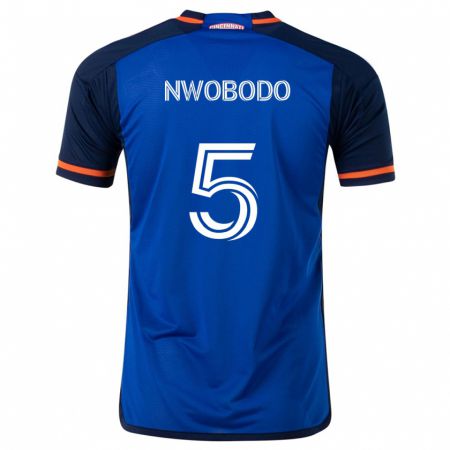 Kandiny Herren Obinna Nwobodo #5 Blau Weiss Heimtrikot Trikot 2024/25 T-Shirt