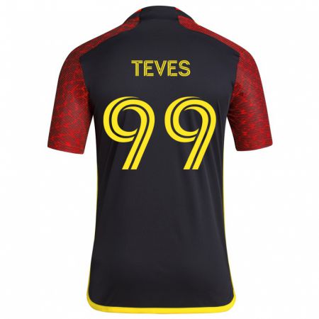 Kandiny Herren Dylan Teves #99 Rot Schwarz Auswärtstrikot Trikot 2024/25 T-Shirt